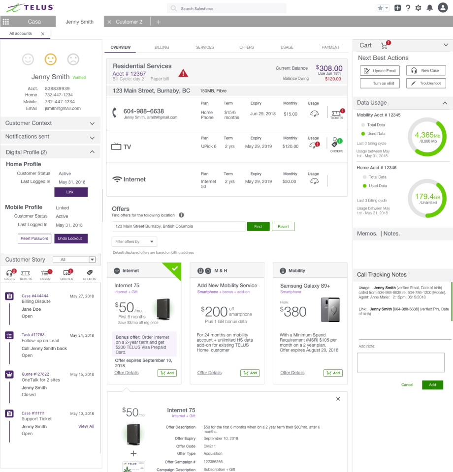 TELUS Legacy Call Center Application Screen
